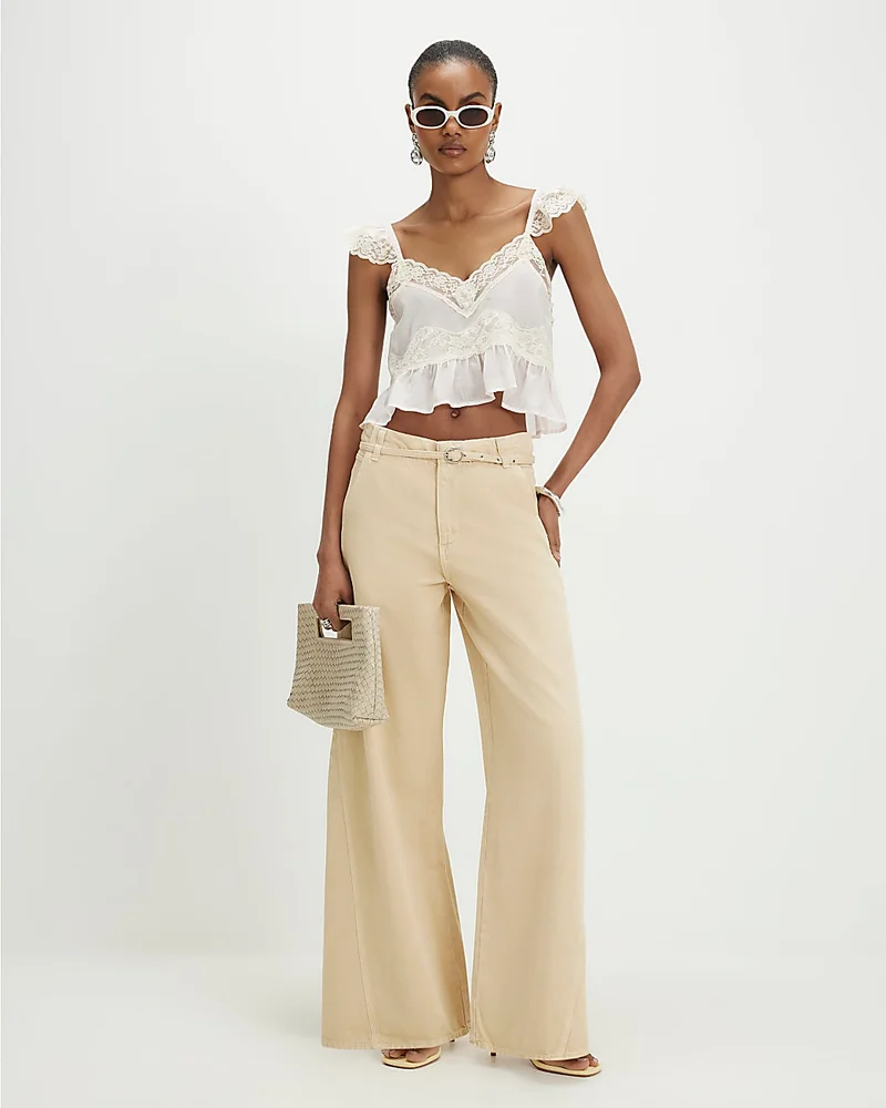 Yellow Skinny Belt Wide Leg Jeans