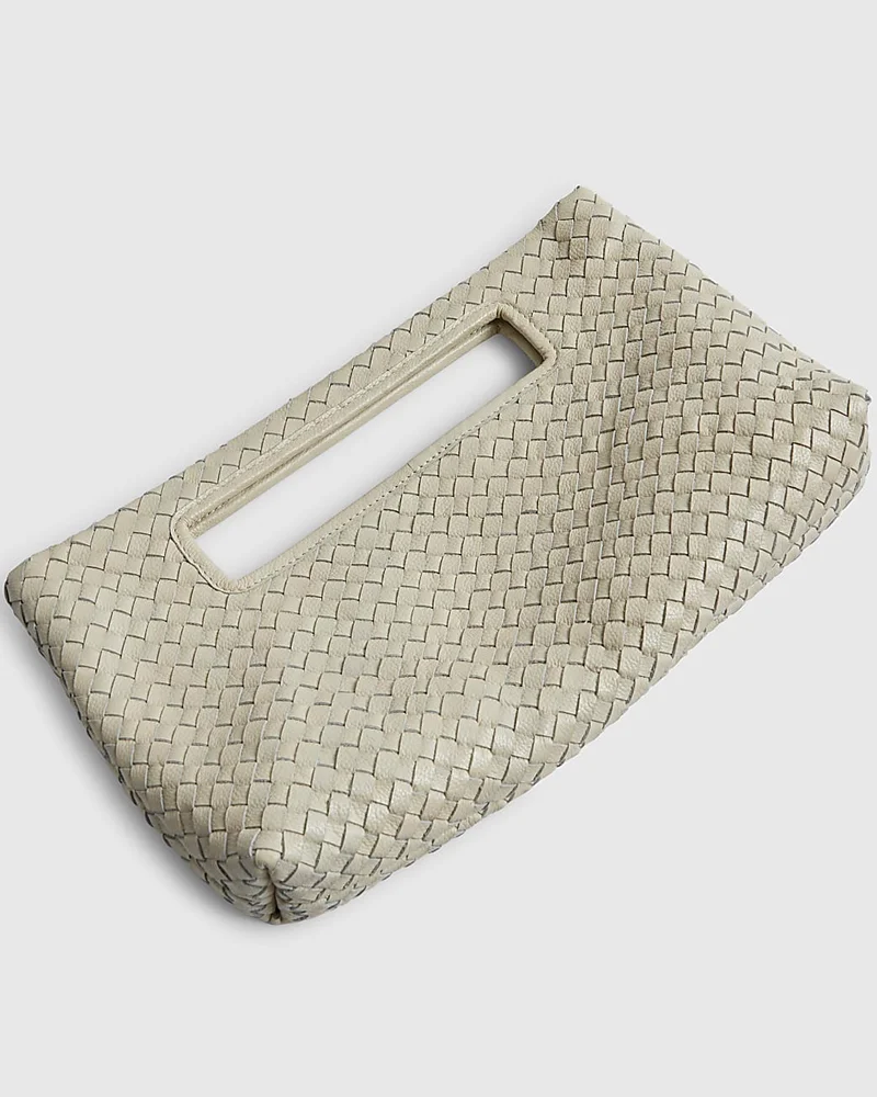 Cream Woven Leather Clutch Bag