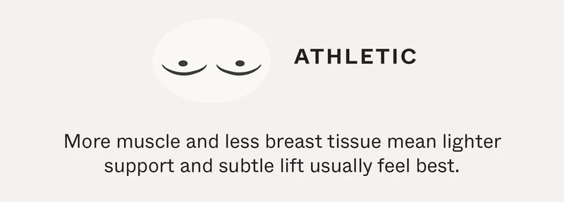 Athletic: More muscle and less breast tissue mean lighter support and subtle lift usually feel best.