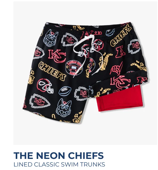 Lined Classic Swim Trunks: The Neon Chiefs