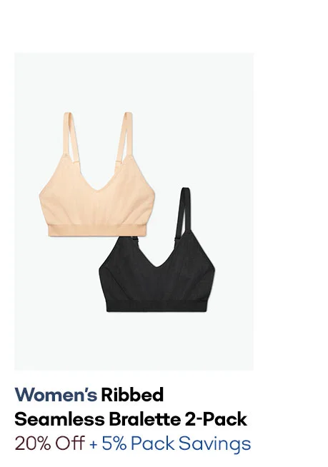 WOMEN'S RIBBED SEAMLESS BRALETTE 2-PACK | 20% OFF + 5% PACK SAVINGS