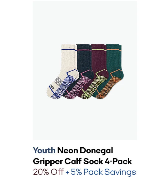 YOUTH NEON DONEGAL GRIPPER CALF SOCK 4-PACK 20% OFF + 5% PACK SAVINGS