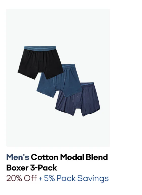 MEN'S COTTON MODAL BLEND BOXER 3-PACK | 20% OFF + 5% PACK SAVINGS