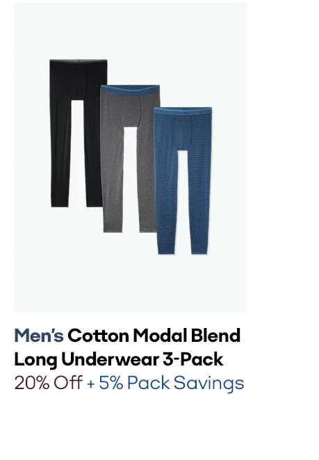 MEN'S COTTON MODAL BLEND LONG UNDERWEAR 3-PACK | 20% OFF + 5% PACK SAVINGS