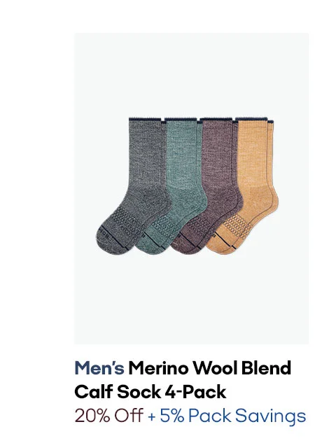 MEN'S MERINO WOOL BLEND CALF SOCK 4-PACK | 20% OFF + 5% PACK SAVINGS