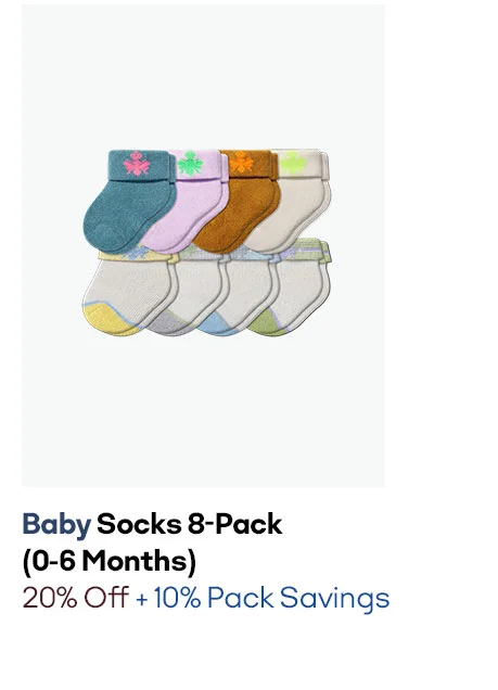 BABY SOCKS 8-PACK (0-6 MONTHS) 20% OFF + 10% PACK SAVINGS