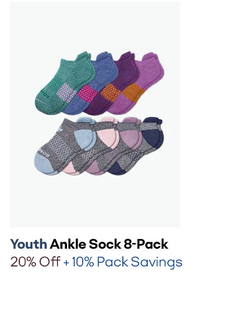 YOUTH ANKLE SOCK 8-PACK | 20% OFF + 10% PACK SAVINGS
