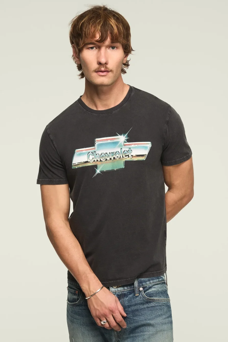 Image of Lucky Brand Chevrolet Chrome Tee - Men's Clothing Tops Shirts Tee Graphic T Shirts in Caviar