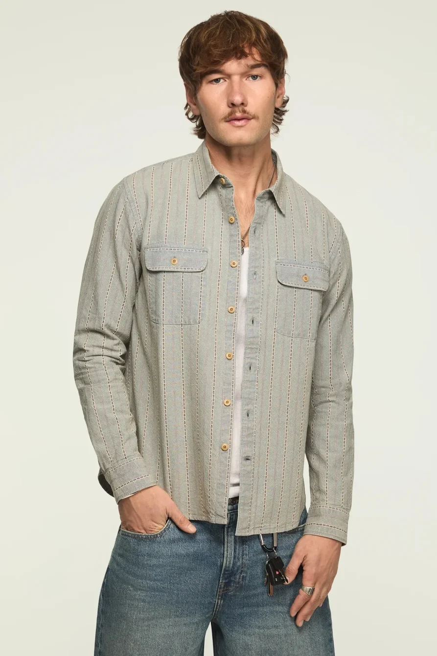 Image of Lucky Brand Humboldt Utility Shirt - Men's Clothing Outerwear Shirt Jackets in Blue Multi