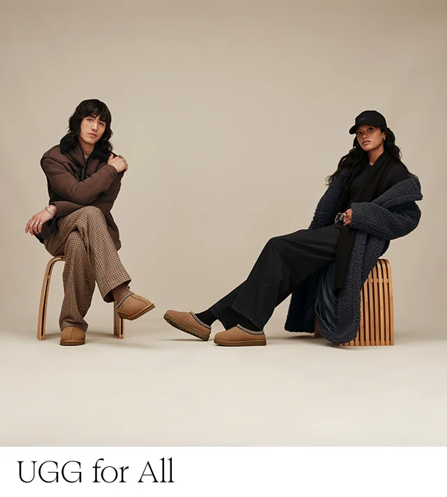 A man and woman wearing UGG shoes.