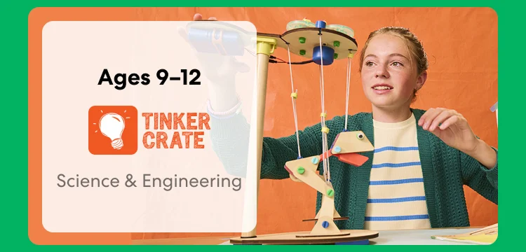 Kid exploring KiwiCo engineering crate for ages 9 to 12