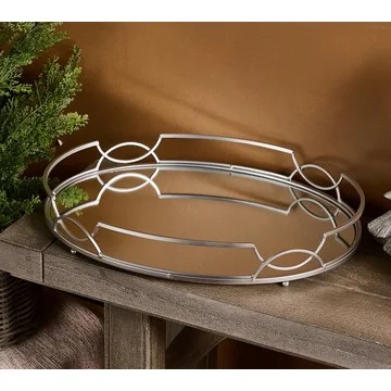 18" Mirrored Oval Metal Tray by Valerie