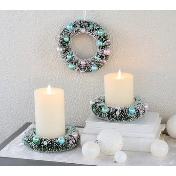 Set of 3 Bottlebrush Candle Rings with Ornaments by Valerie