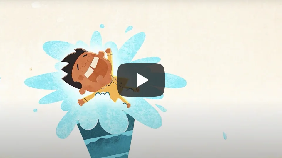 Thumbnail of an animated boy in his pajamas being lifted up by a spout of clean water.