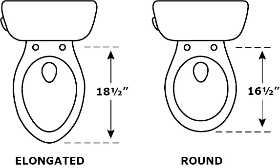 Diagram of TOTO's elongated and round toilet bowls