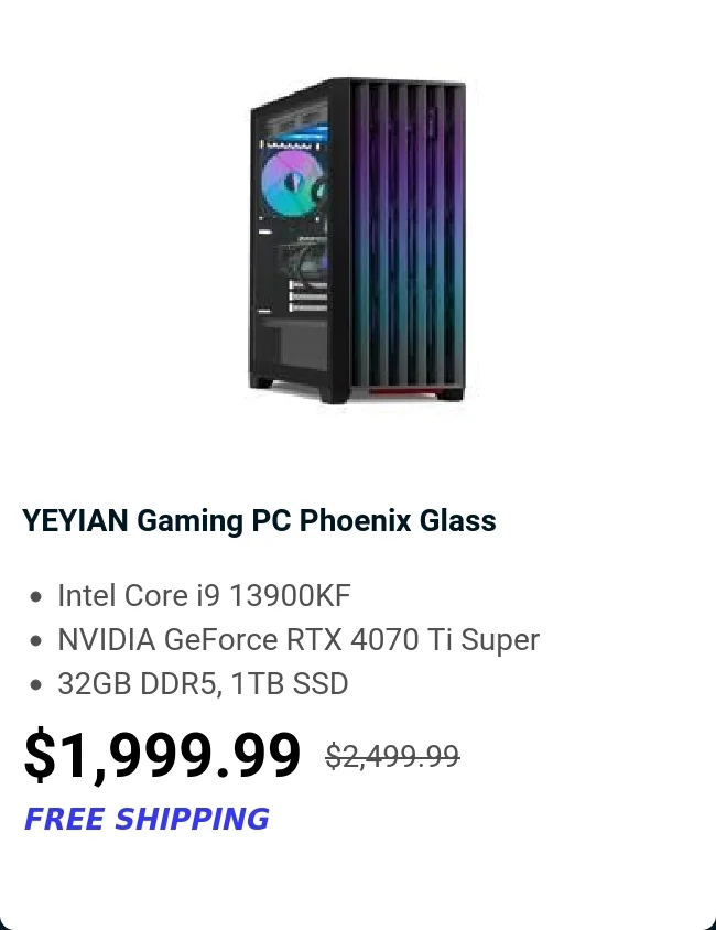 YEYIAN Gaming PC Phoenix Glass