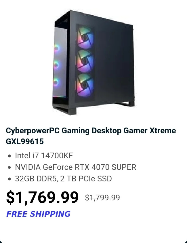 CyberpowerPC Gaming Desktop Gamer Xtreme GXL99615