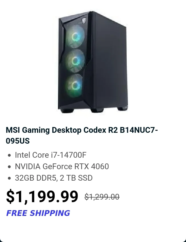 MSI Gaming Desktop Codex R2 B14NUC7-095US