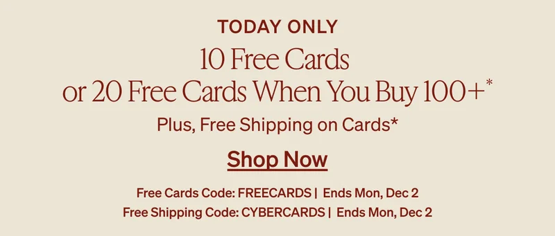 20 Free Cards, Up to 50% Off Everything + Extra 25% Off, 2 Free Sets of Address Labels