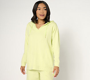 Joan Rivers French Terry Hooded V-NeckPull-Over Sweatshirt  Size XX-Small  Lime Sorbet