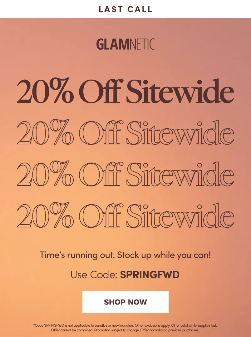 Get 20% Off Sitewide with the code SPRINGFWD