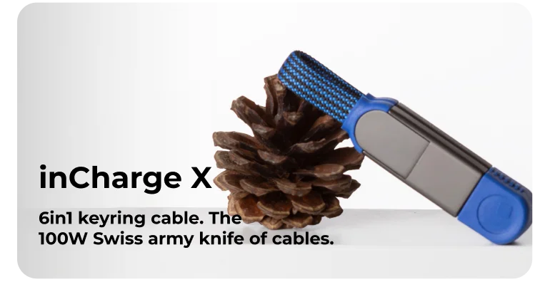 inCharge X  6in1 keyring cable. The 100W Swiss army knife of cables.