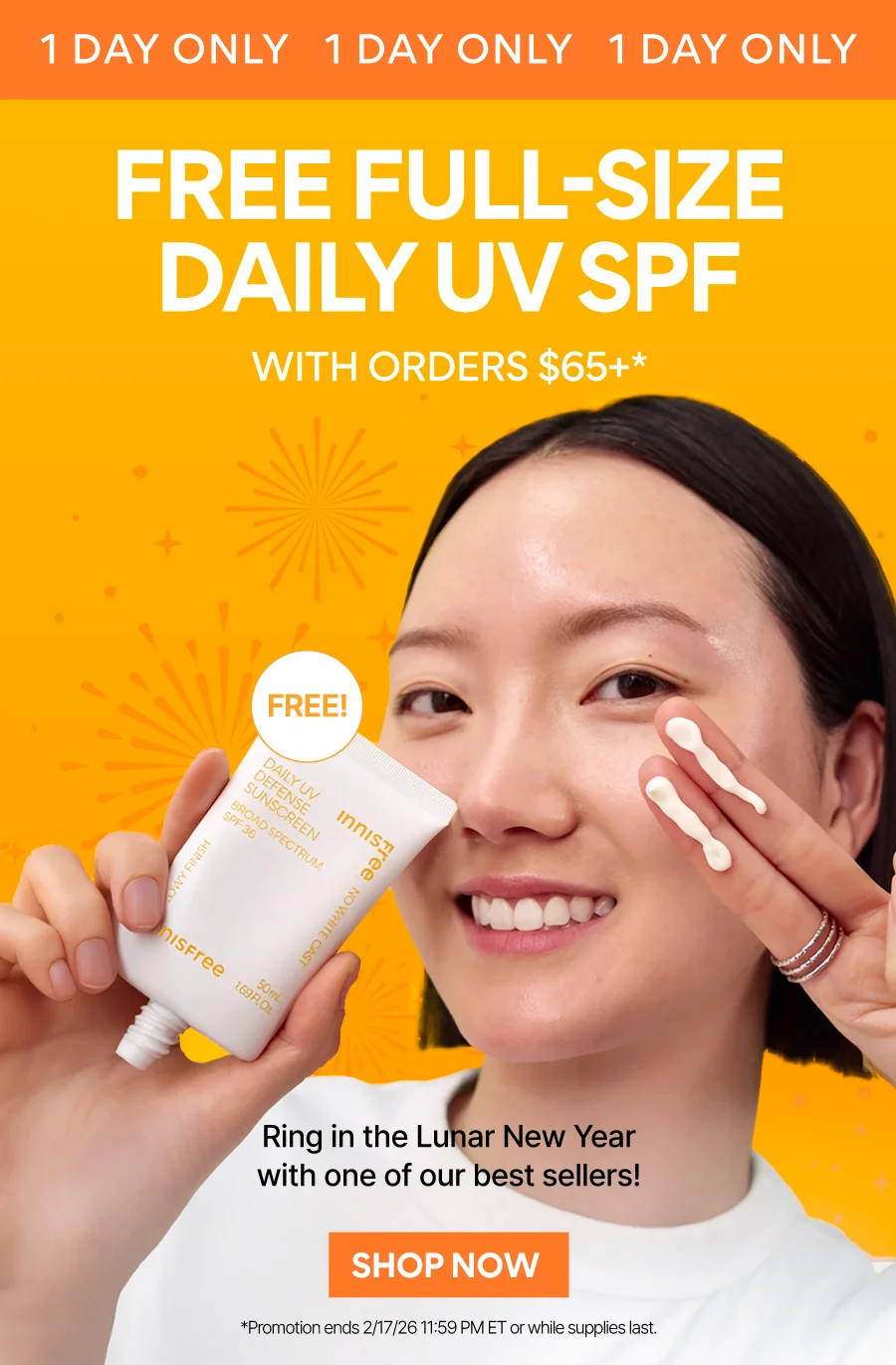 FREE FULL-SIZE DAILY UV SPF WITH ORDERS $65+