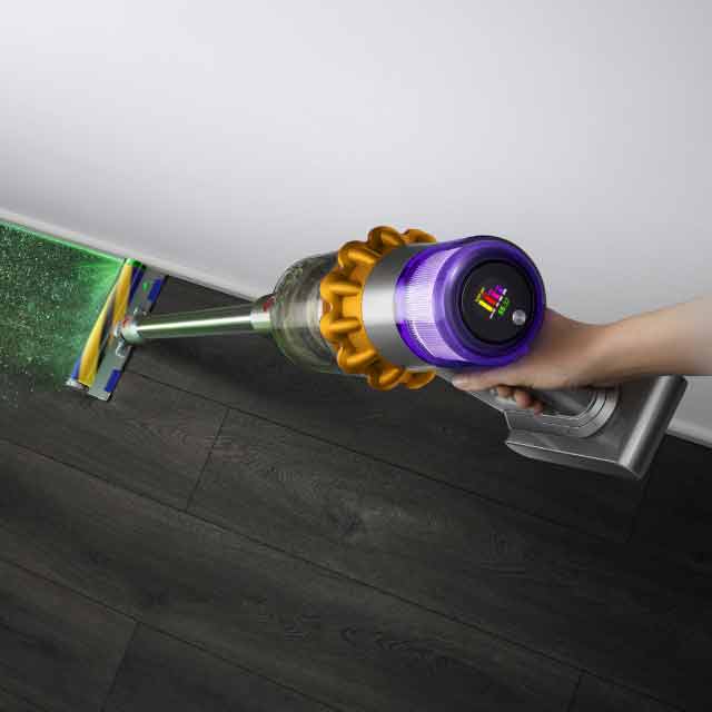 Close Up Of Dyson V15 Detect Vaccum In Yellow/Nickel