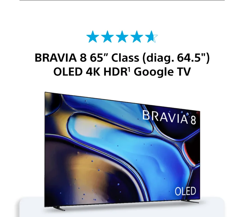BRAVIA 8 65' Class (diag. 64.5') OLED 4K HDR¹ Google TV