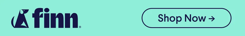 Finn Logo with blue background and Shop Now CTA