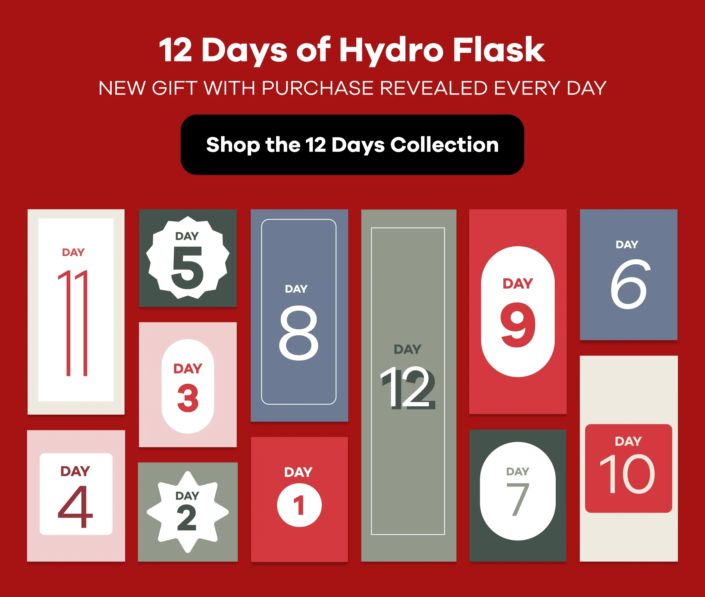 12 Days of Hydro Flask.  New Gift with Purchase Revealed Every Day | Shop the 12 Days Collection
