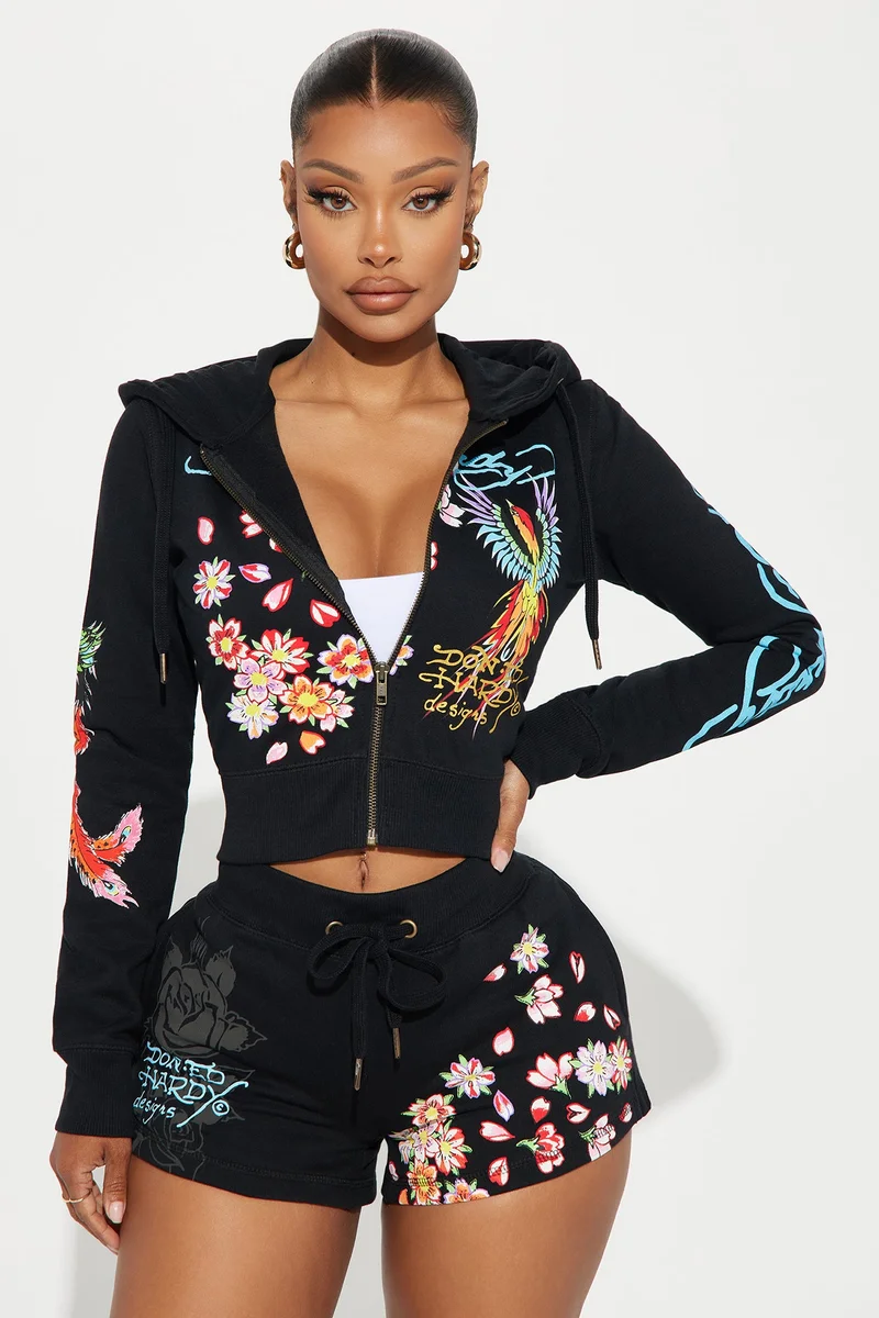 Image of Ed Hardy Phoenix Zip Front Hoodie - Black