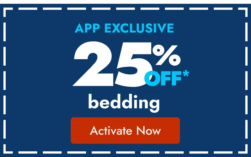 25% off bedding in app