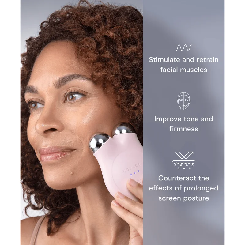 Stimulate and retrain facial muscles. Improve tone and firmness. Counteract the effects of prolonged screen posture.