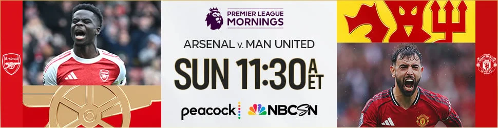 Arsenal v. Manchester United. Sunday on Peacock