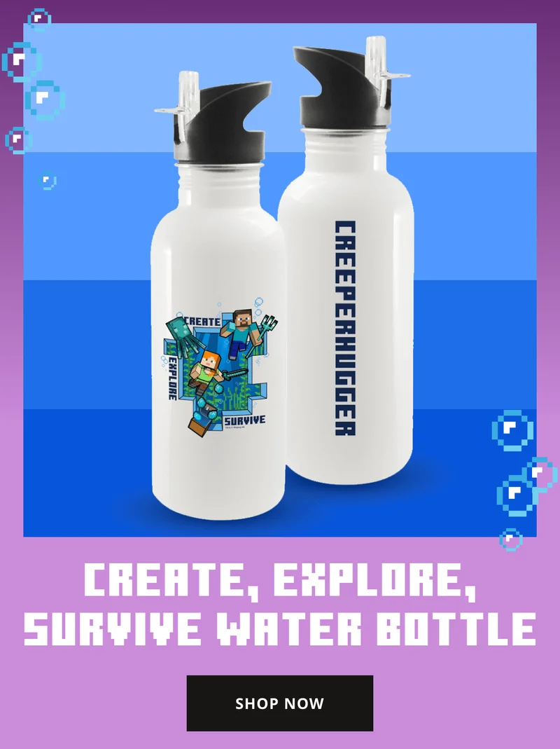 Minecraft Caves & Cliffs Create, Explore, Survive 20 oz Screw Top Personalized Water Bottle with Straw