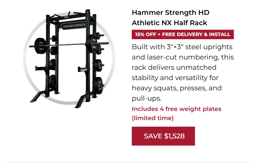 15% OFF | Hammer Strength HD Athletic NX Half Rack