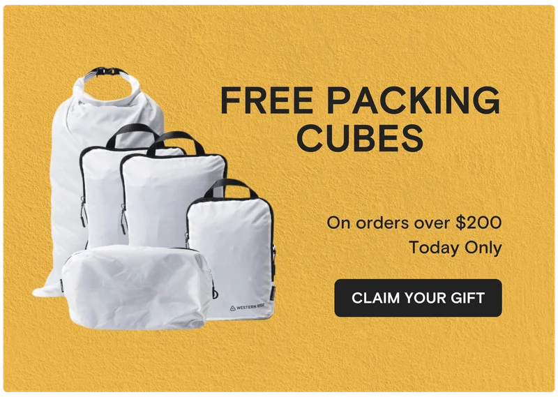 FREE PACKING CUBES: On orders over $200 Today Only FREE PACKING CUBES: On orders over $200 Today Only