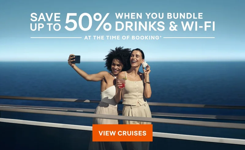 Save Up to 50% Off When you Bundle Drinks & Wi‑Fi at the time of booking – View Cruises