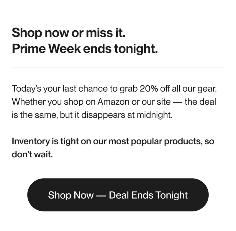 Promotional banner announcing 20% off all UNIT 1 gear during Prime Week, valid on both Amazon and the UNIT 1 website.