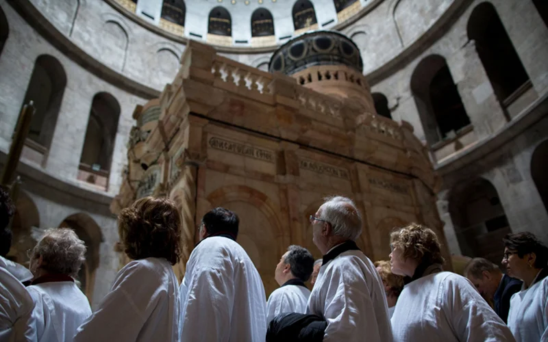 Visitors flock to the renovated Edicule in the Church of the Holy Sepulchre in Jerusalem's old city.