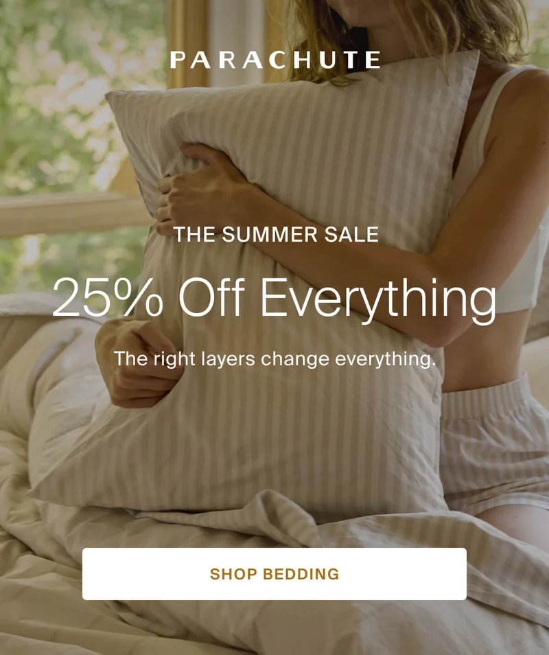 parachute, the summer sale, 25% off everything, shop bedding