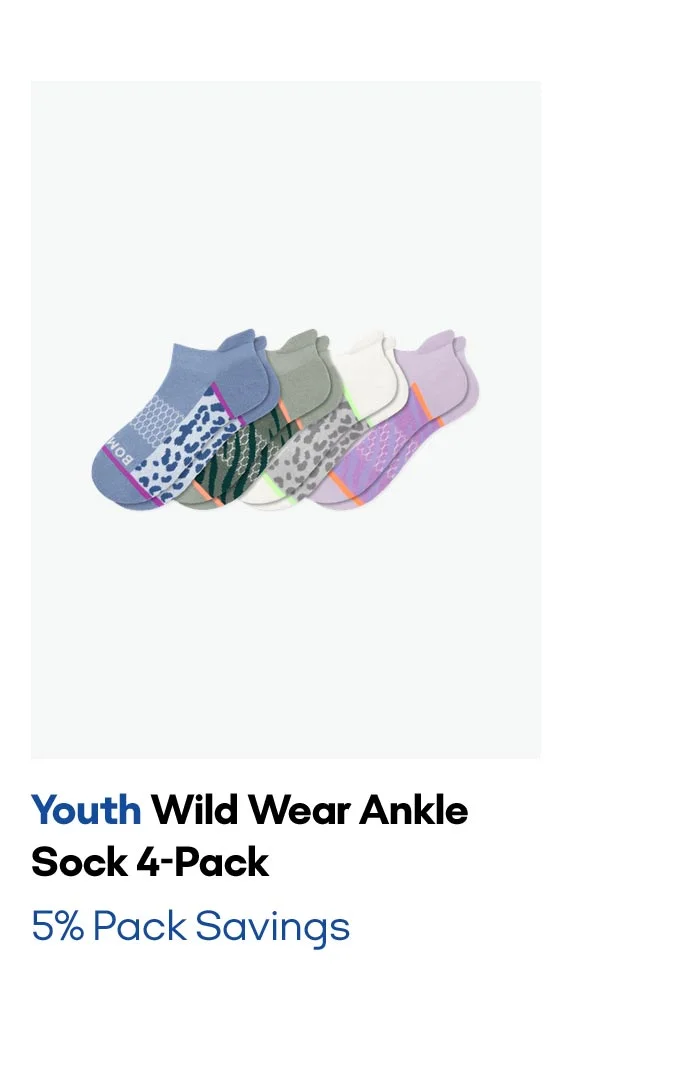 Youth Wild Wear Ankle Sock 4-Pack 5% Pack Savings