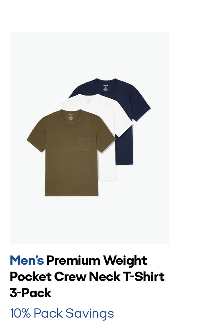 Men's Premium Weight Pocket Crew Neck T-Shirt 3-Pack 10% Pack Savings