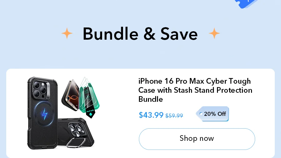 iPhone 16 Pro Max Cyber Tough Case with Stash Stand Protection Bundle
