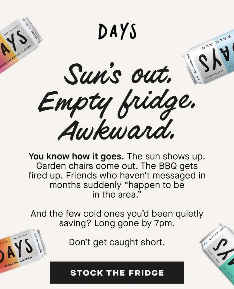 Sun's out. Empty fridge. Awkward.