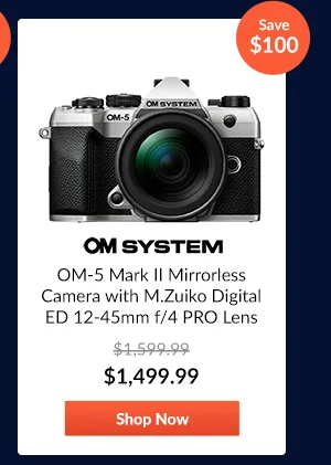 OM SYSTEM OM-5 Mark II Mirrorless Camera, Silver with M.Zuiko Digital ED 12-45mm f/4 PRO Lens