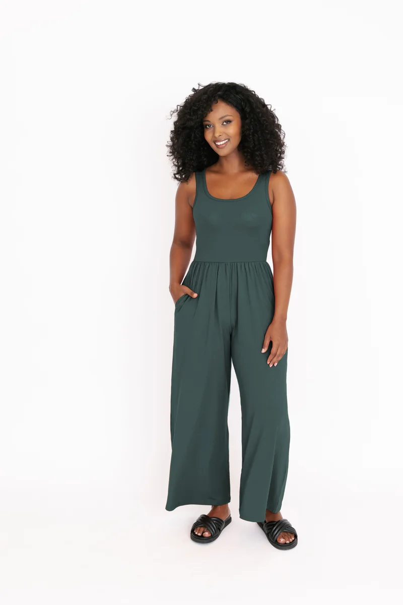 Image of Camille Wide Leg Romper in Spruce