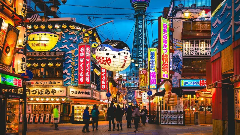Image description: Shinsekai with Tsutenkaku Tower in Osaka, Japan.