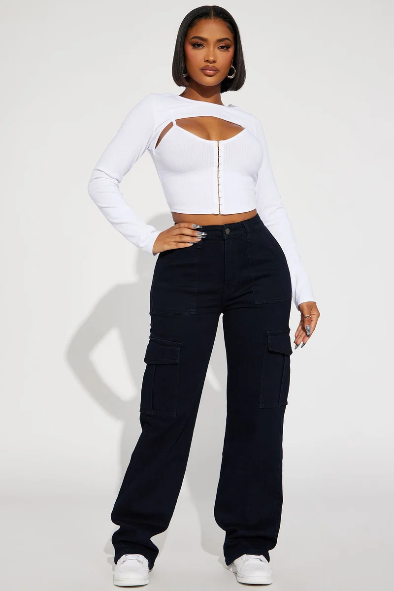 Image of On Repeat Stretch Cargo Jeans - Dark Wash